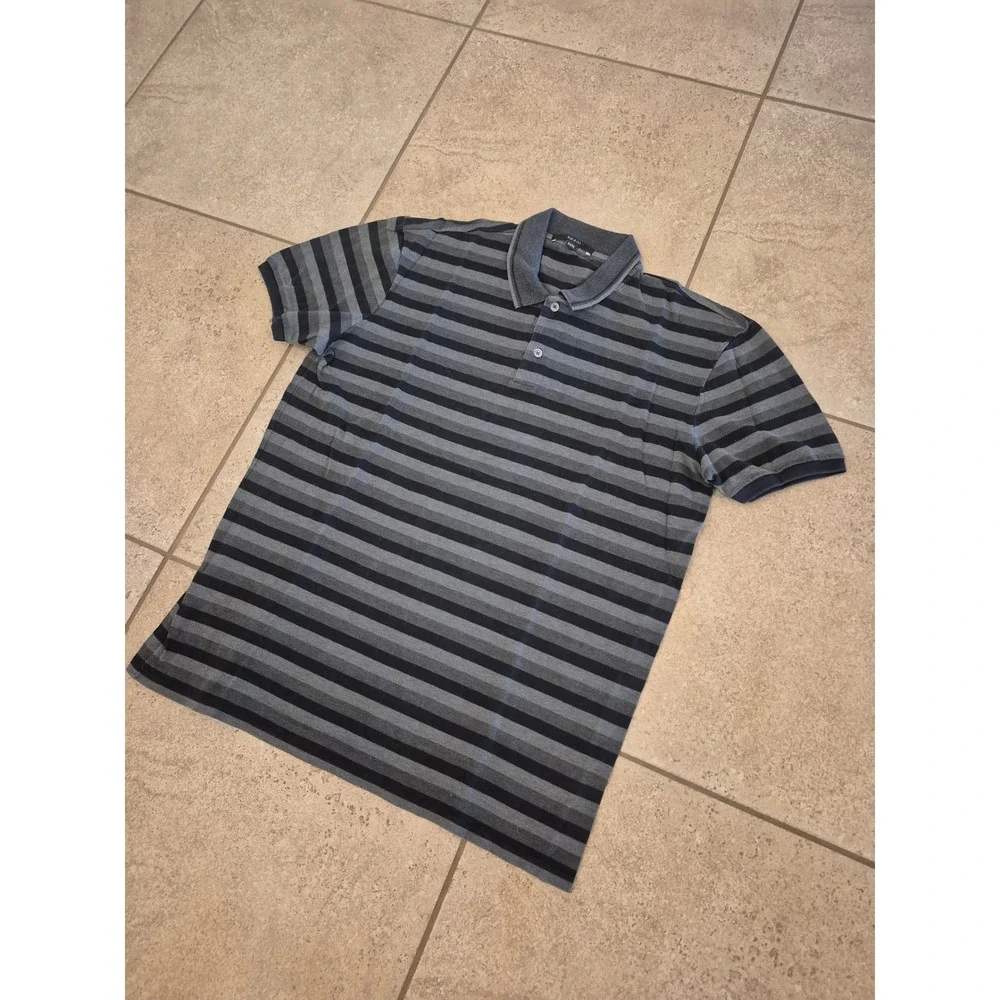 Gucci Men's Gray-Black Striped Polp Shirt - Made In Italy